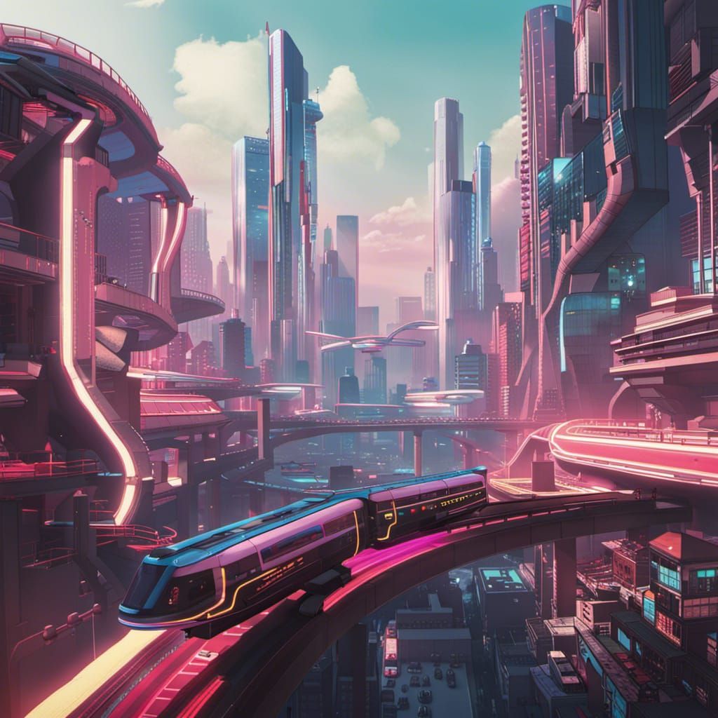 Futuristic Monorail in a Cyberpunk City