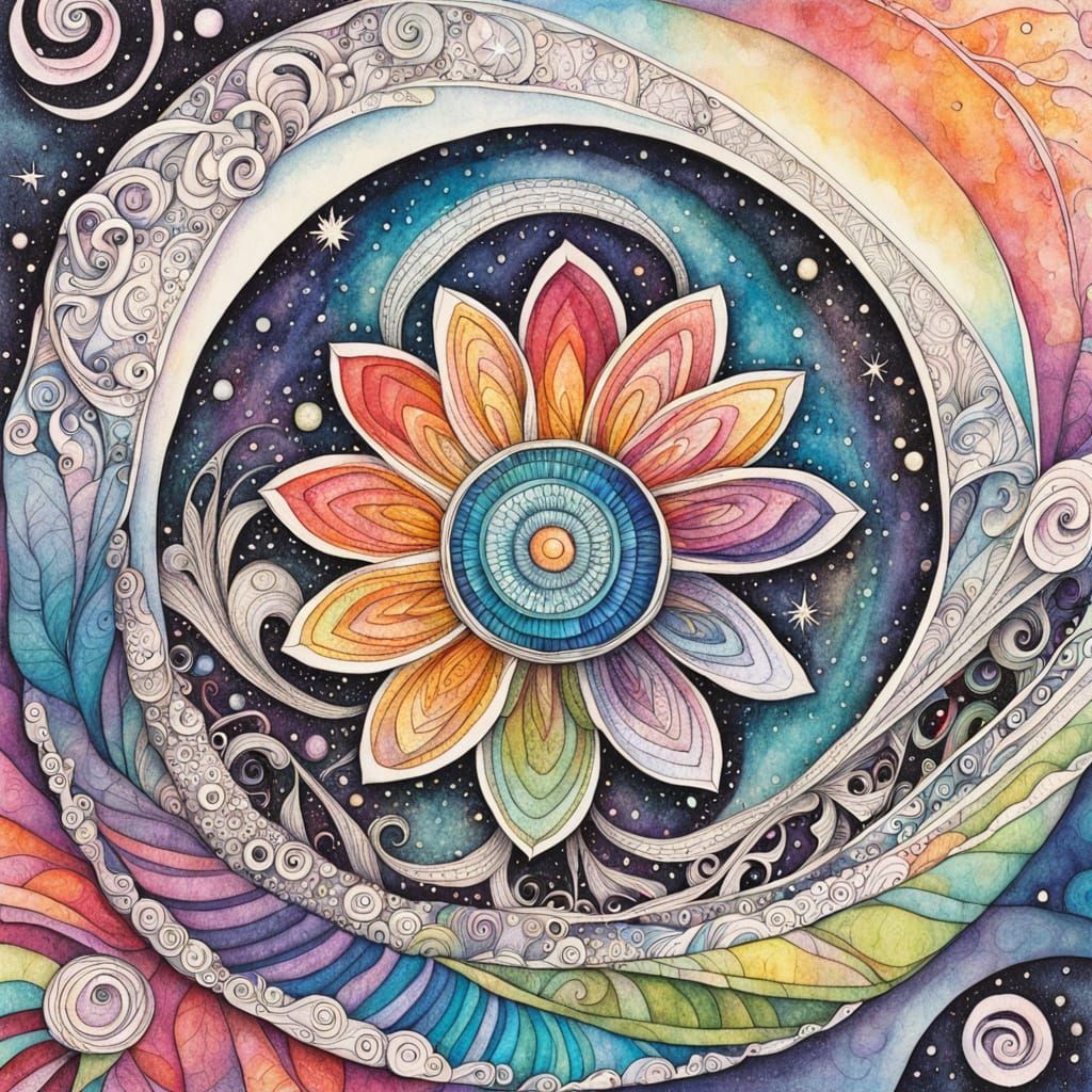 Intricate Flower Blooms in Zentangle Portal