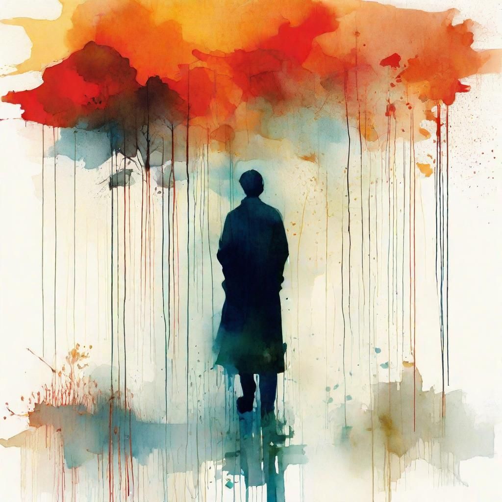 Abstract Rain Scene in Watercolor Style