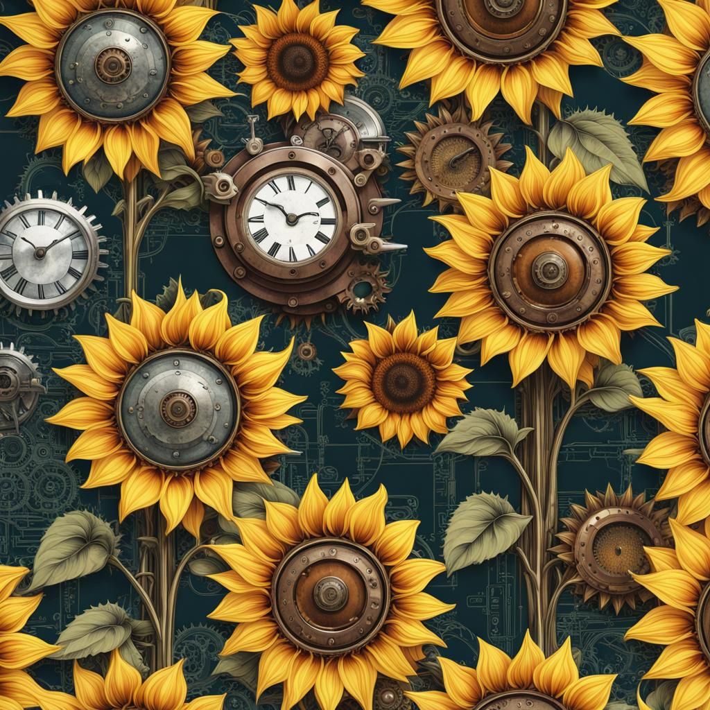 Steampunk Sunflowers in Maximalist Style