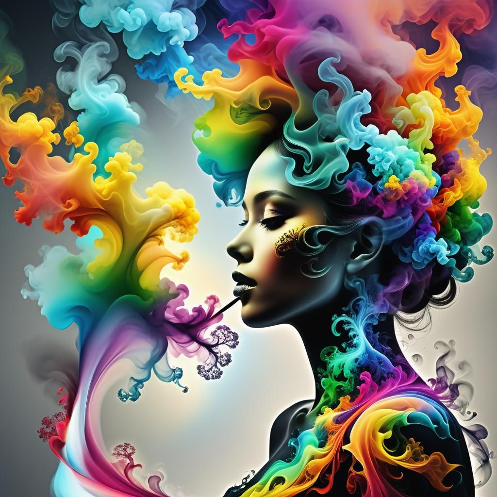 Fractal Rainbow Silhouette in Double Exposure