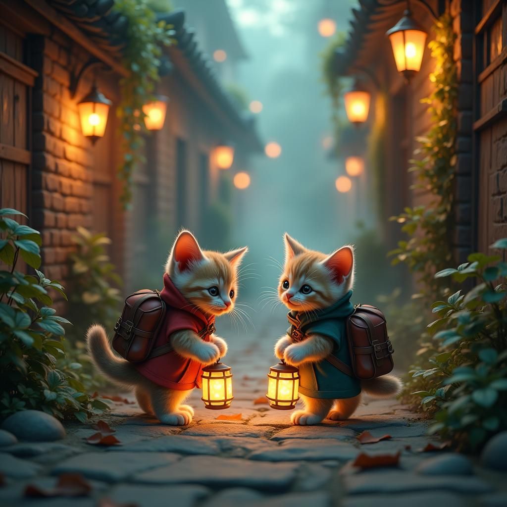 Kittens Hide and Seek in Mystical Alleyway