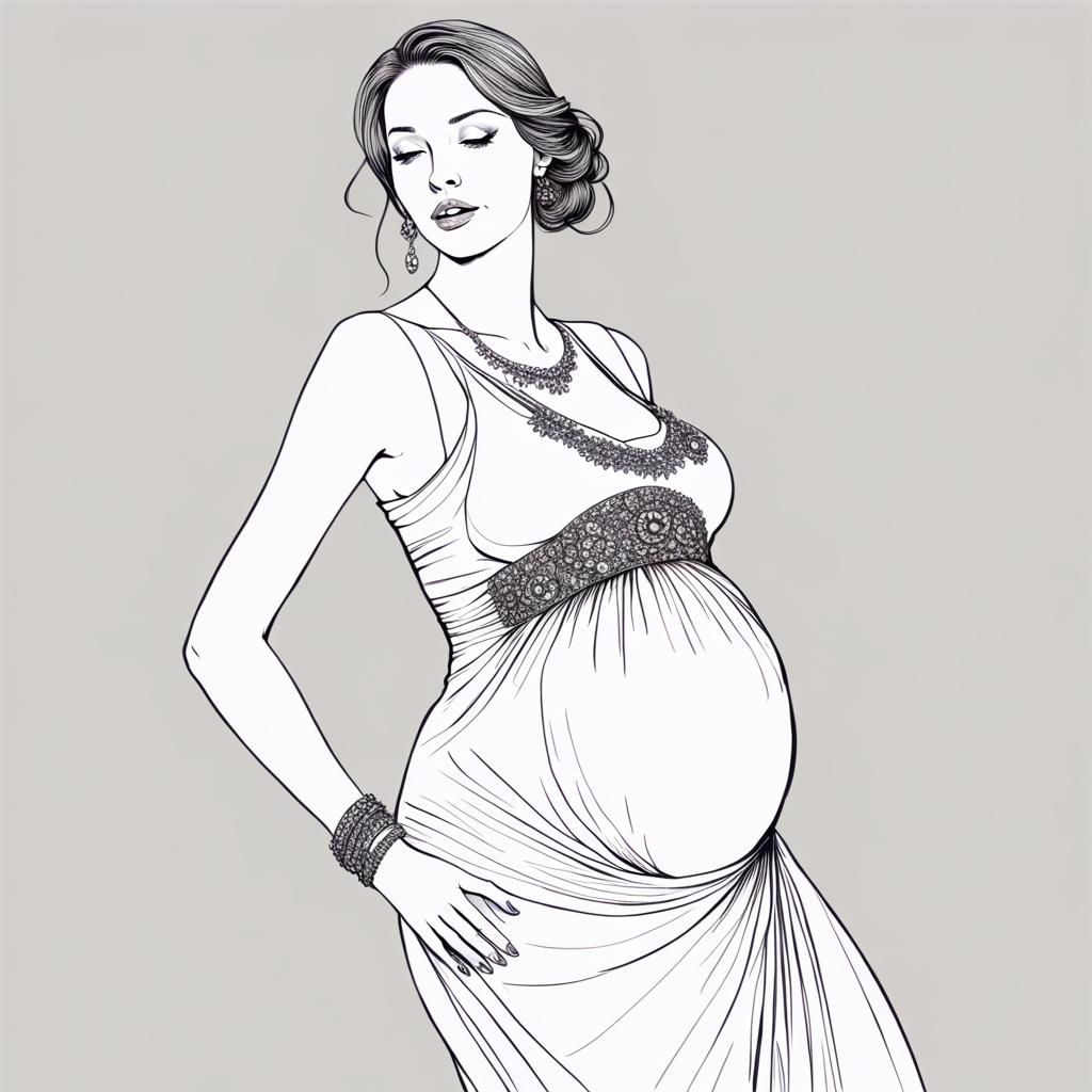 Elegant Line Drawing of Pregnant Woman Dancing
