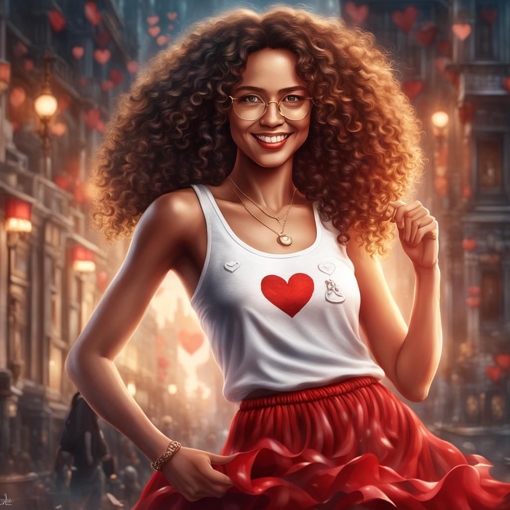 Smiling Woman with Curly Hair as Detailed Matte Painting