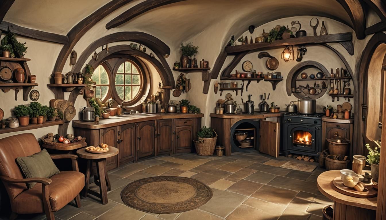 Modern Hobbit Hole Kitchen with Modern Amenities