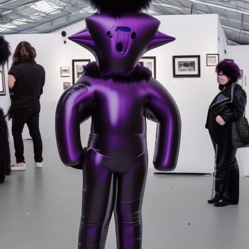 Bizarre Alien Art Exhibition in Latex Suit