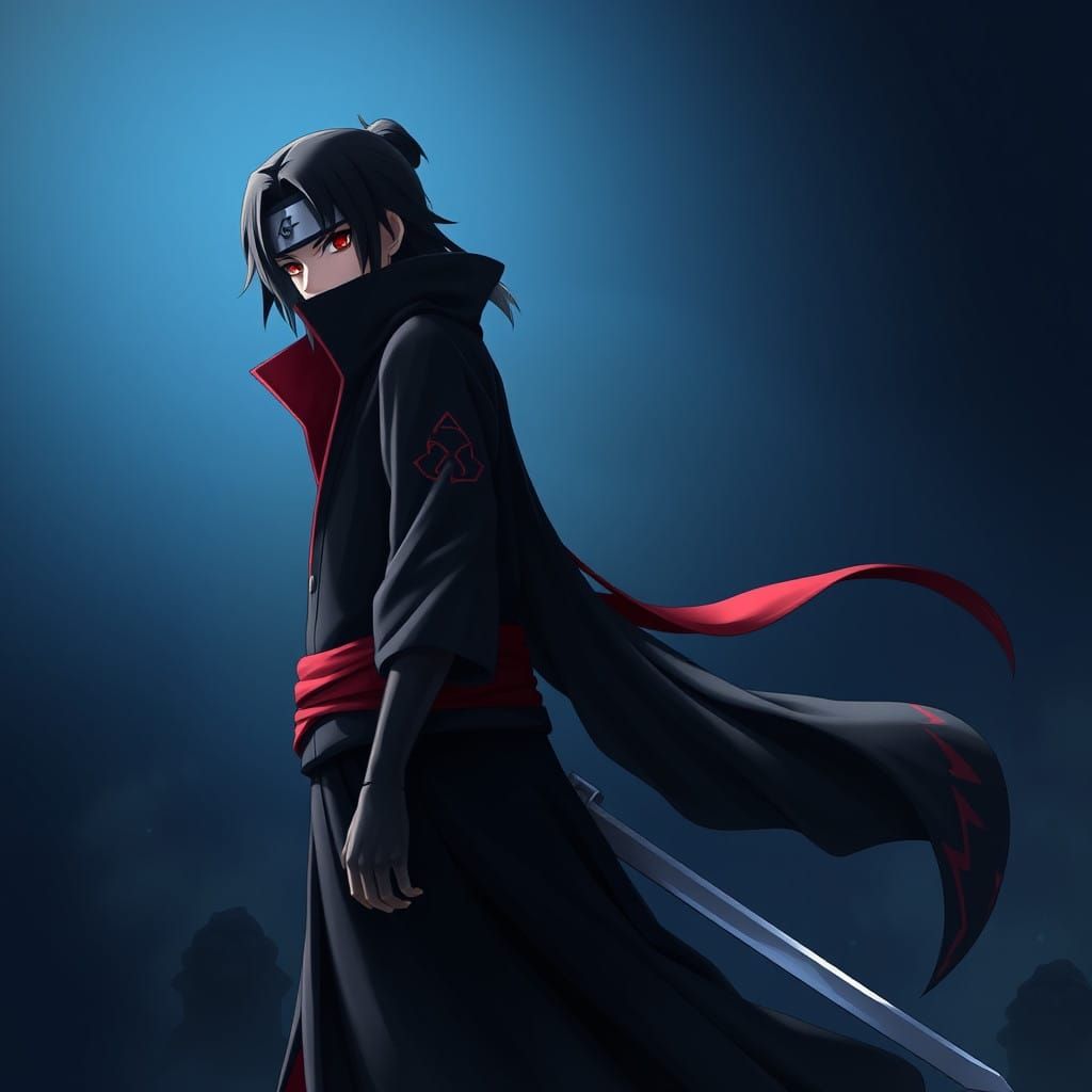 Mysterious Itachi Uchiha in Dark Fantasy Setting