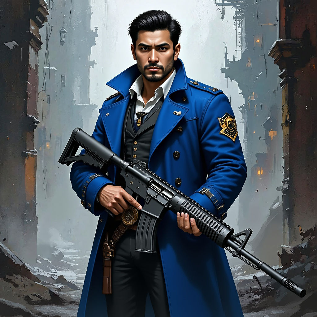 Asian Rogue Trader in Grim Gothic Warhammer Style