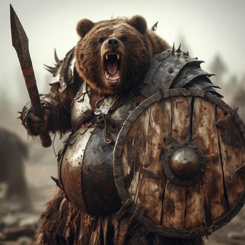 Fierce Bear Barbarian Portrait in Apocalyptic Battlefield