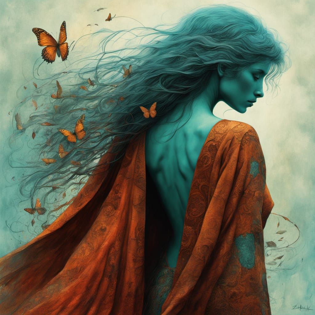 Dynamic Portrait of Woman in Turquoise Gown