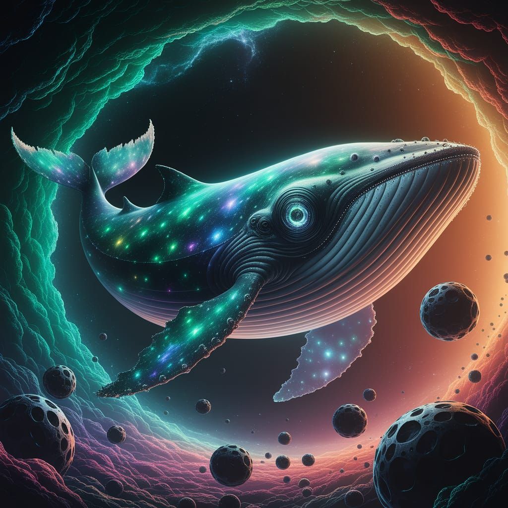 Crystalline Space Whale in Emerald Sapphire Nebula