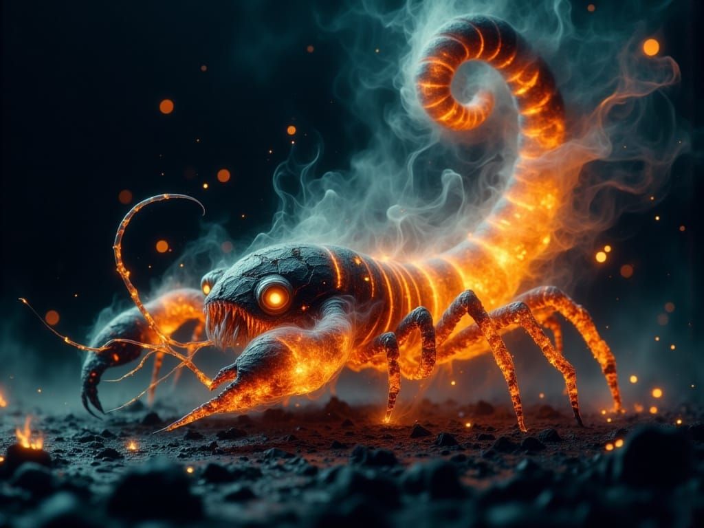 Scorpion Smoke: A Burning Match in Surreal Fantasy Art