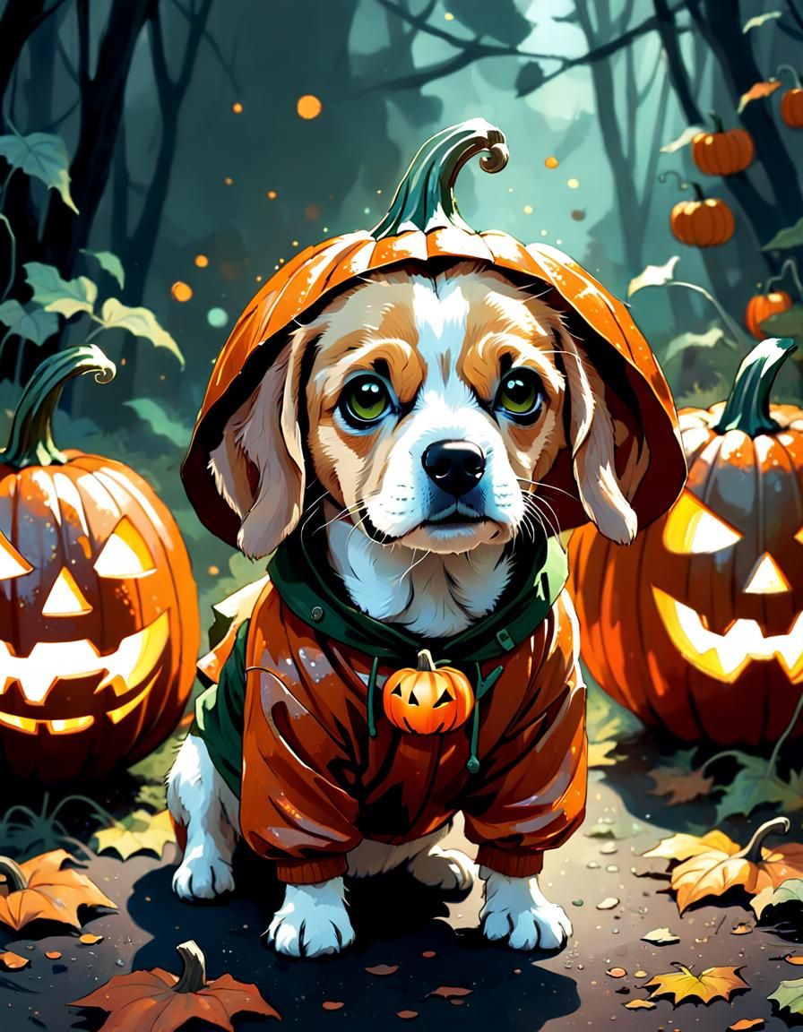 Beagle in Pumpkin Costume Digital Art