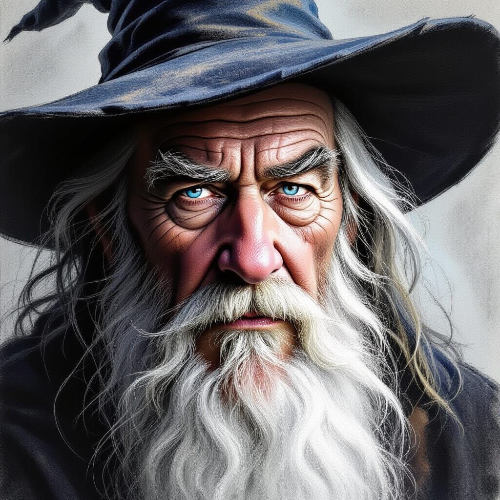 Wise Wizard Portrait in Pencil Sketch Style