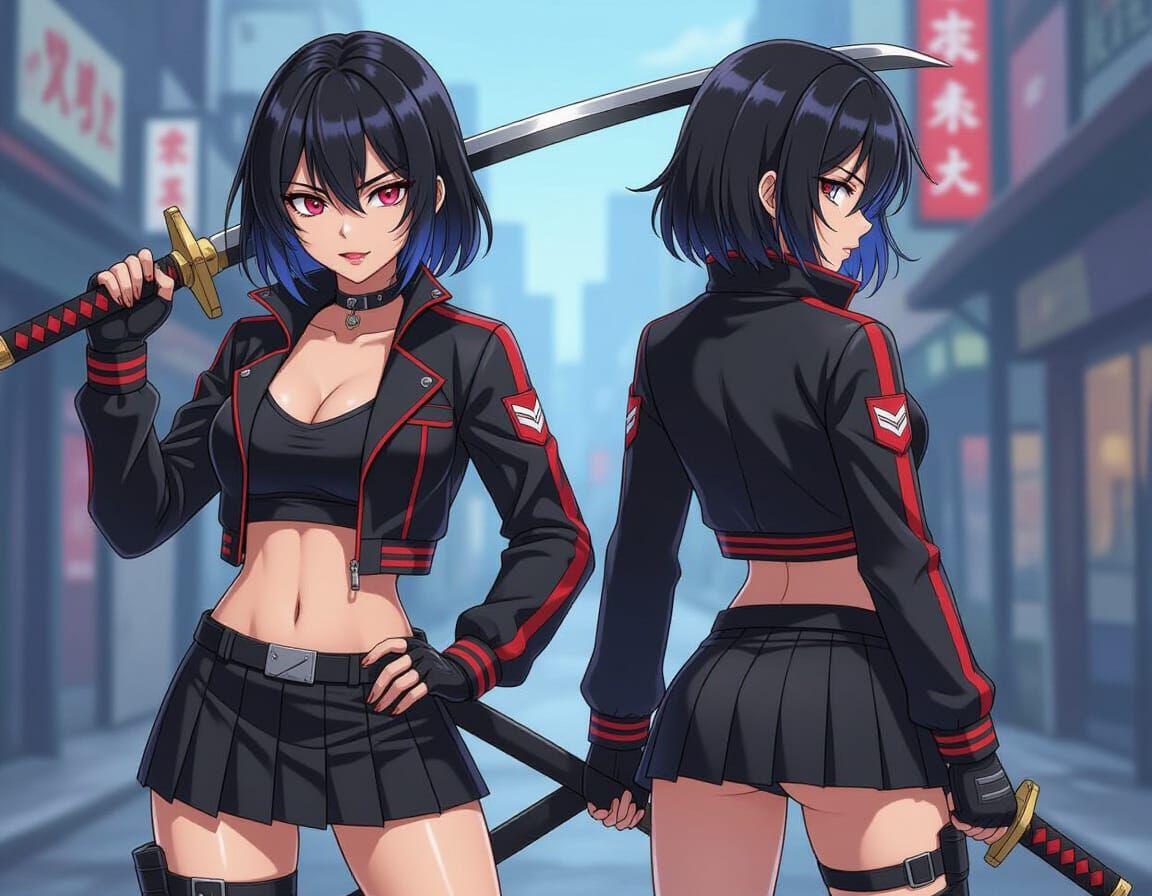 Anime Warrior Woman with Guan Dao in Sci-Fi Style