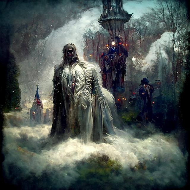 Ethereal Stranger in Dark Fantasy Landscape