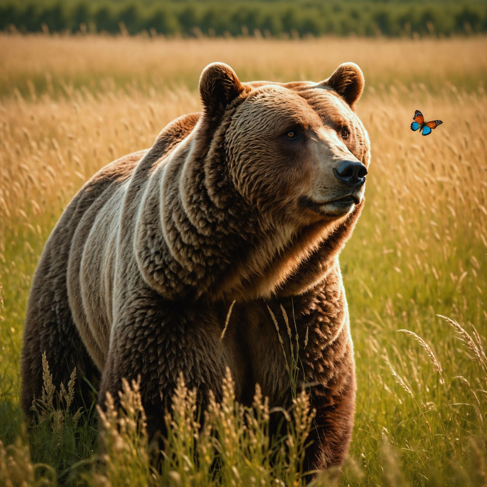 Grizzly Bear's Butterfly Dance in Wildflower Meadow