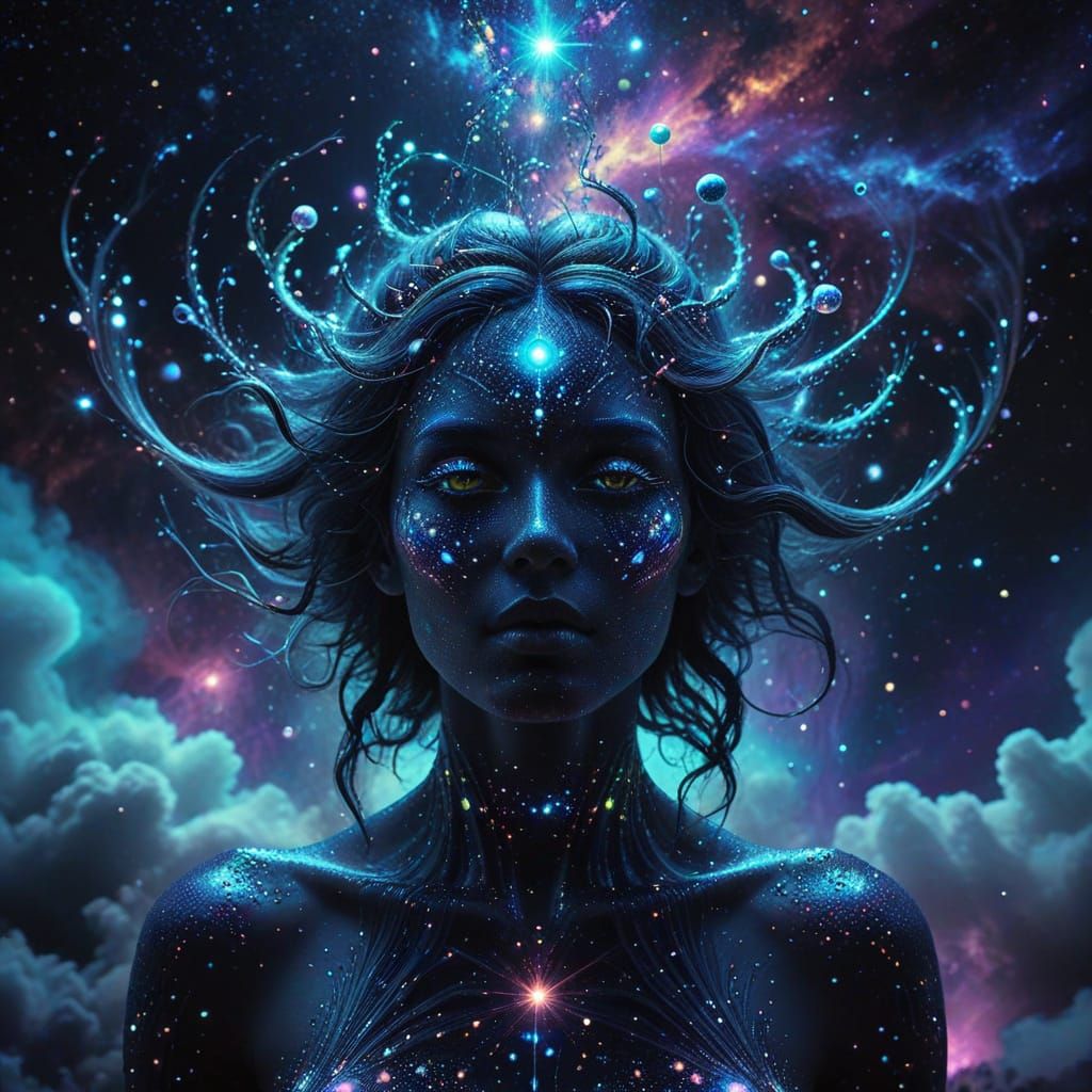 Surreal Cosmic Dreamscape in Vibrant Holographic Style