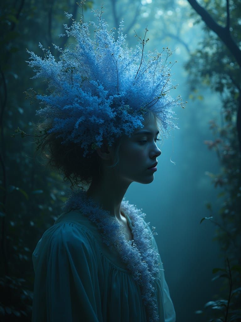 Ethereal Flora Obscures Solitary Figure in Otherworldly Glad...