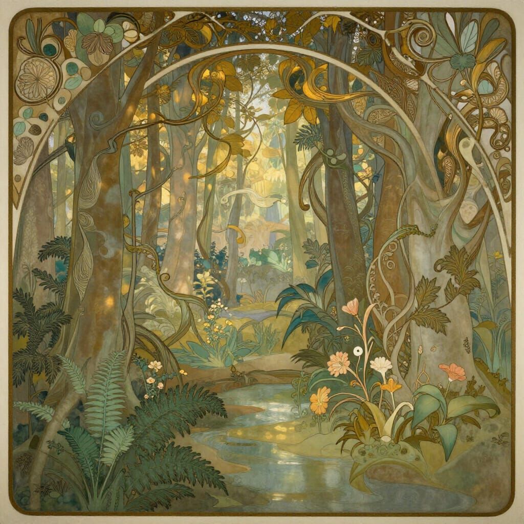Enchanted Forest in Art Nouveau Style