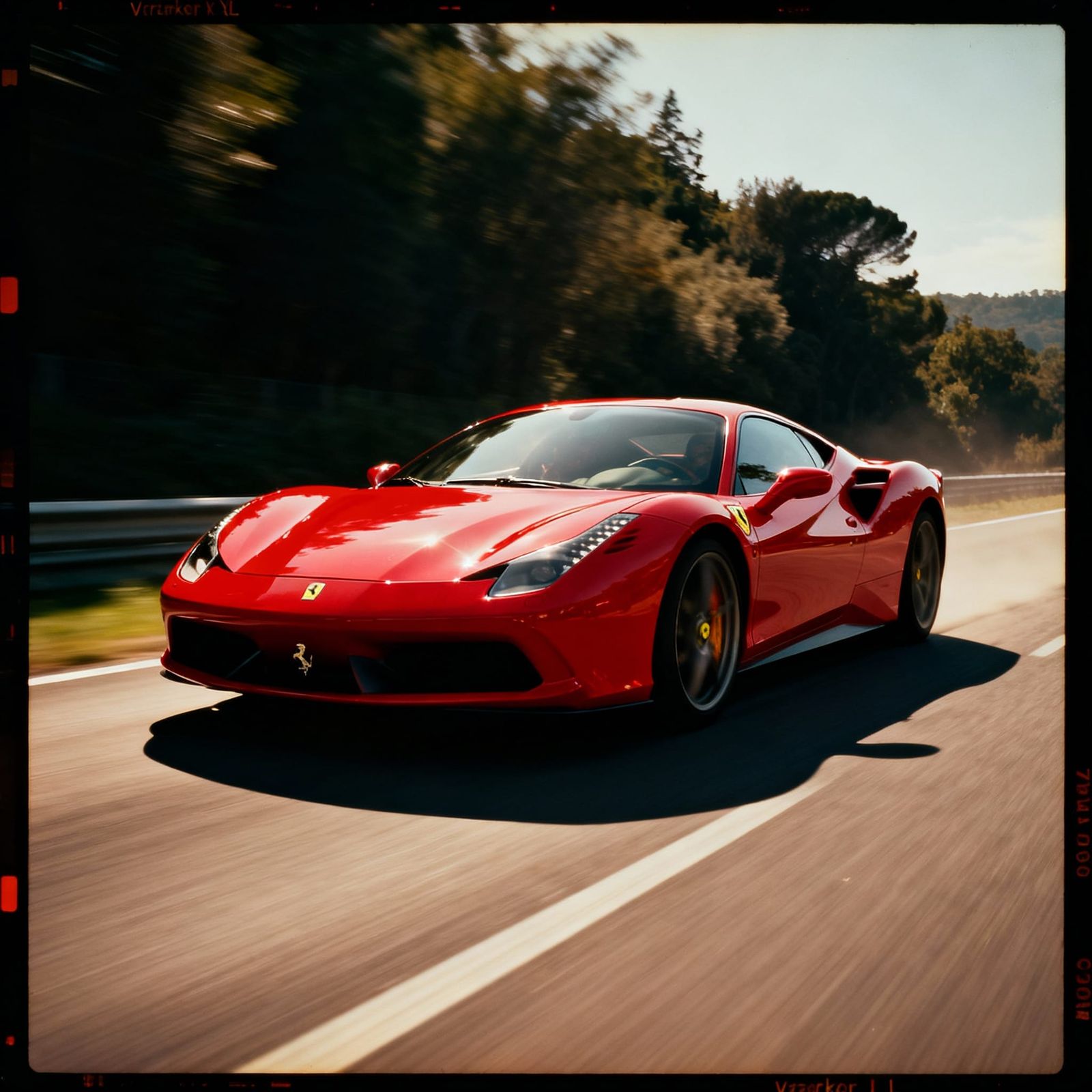Dramatic Red Ferrari Cinematic Film Still