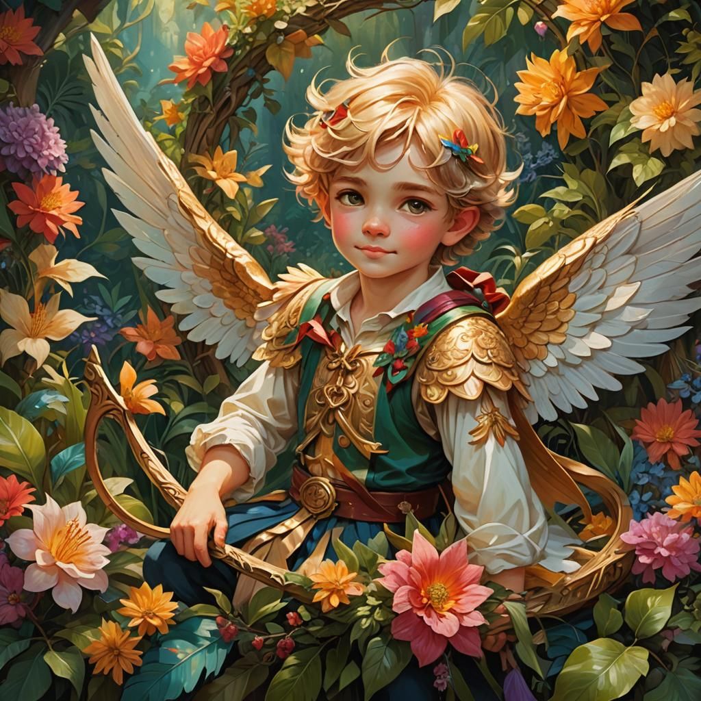 Mischievous Cherubic Boy in Vibrant Oil Painting