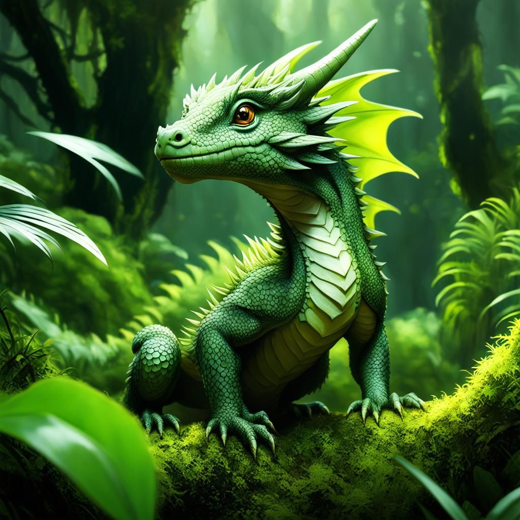Mystical Moss Dragon in Jungle Environment