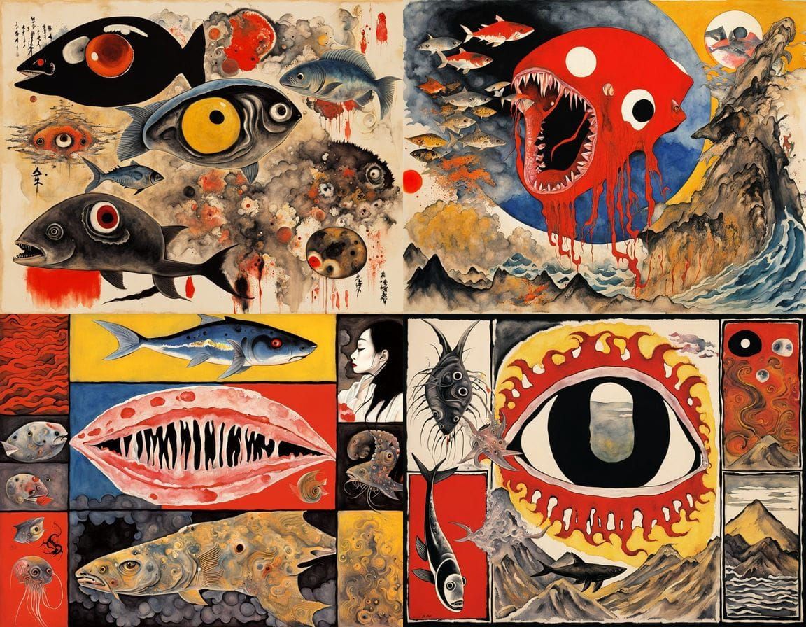 Surreal Japanese Horror Art: Fish, Jellyfish, and Eyeballs
