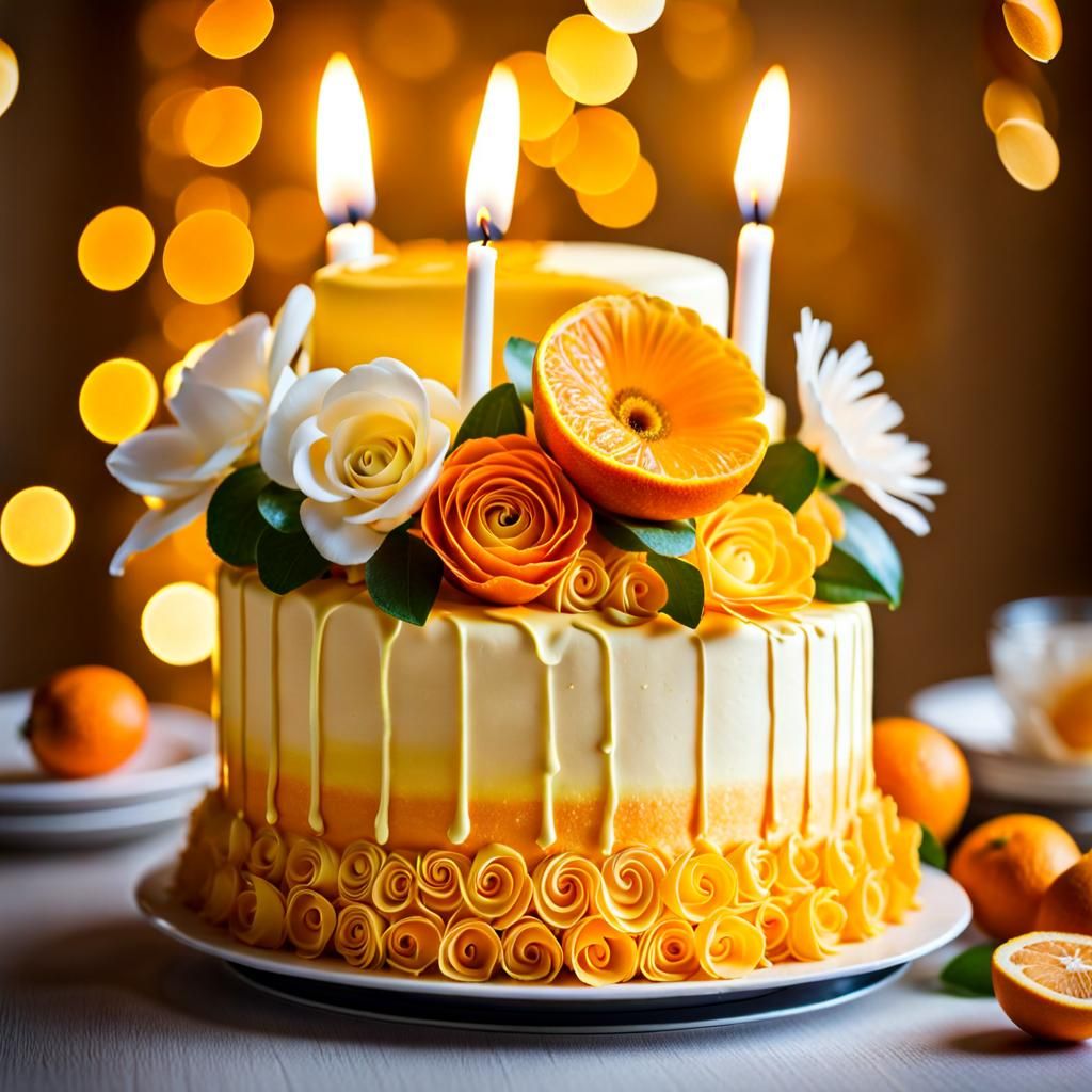 Birthday Cake with Flowers in Warm Hues