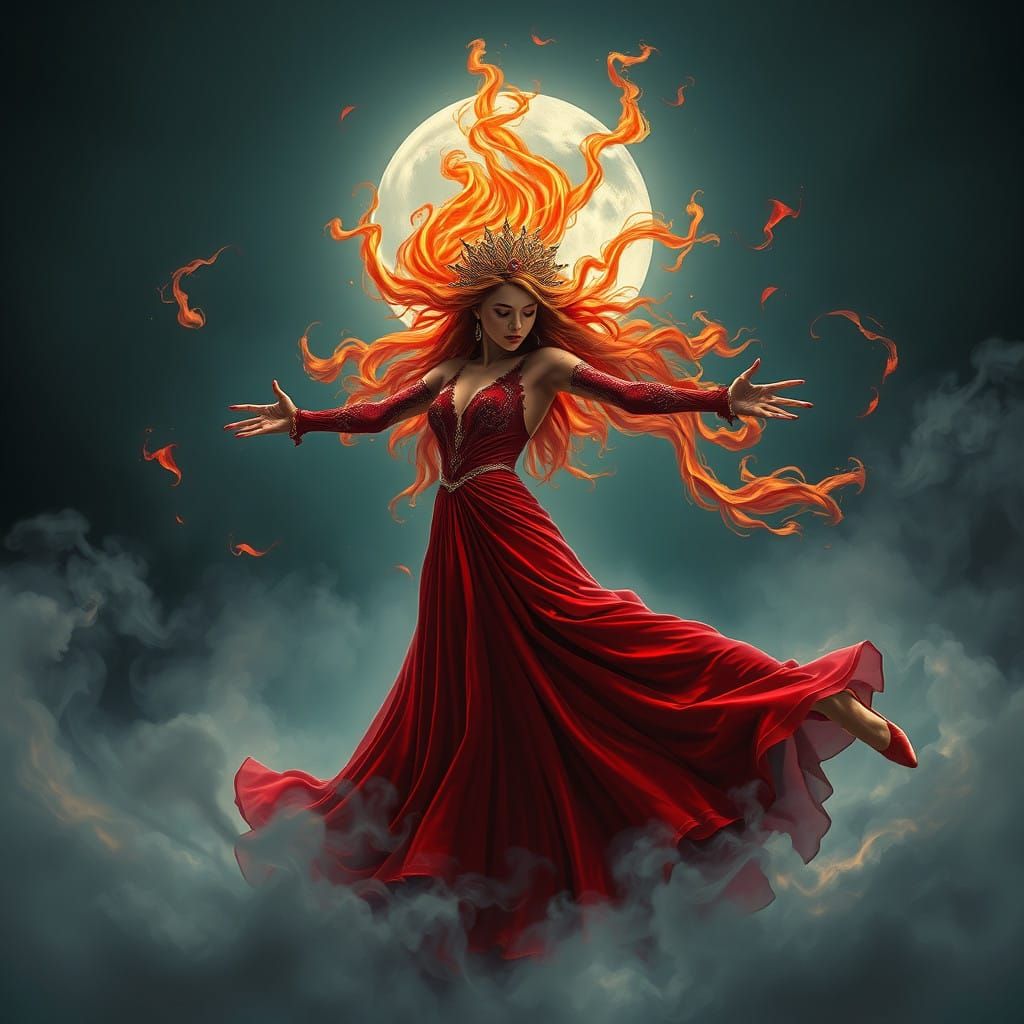 Majestic Red Goddess Ignites the Night
