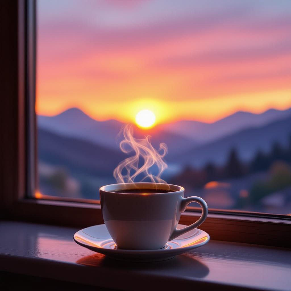 Serene Sunrise Coffee Cup Silhouette