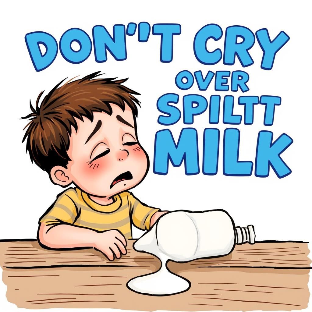 Boy Crying Over Spilled Milk Illustration