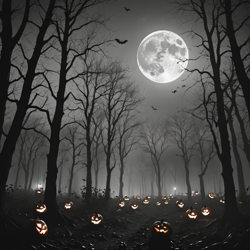 Eerie Halloween Forest in Film Noir Style