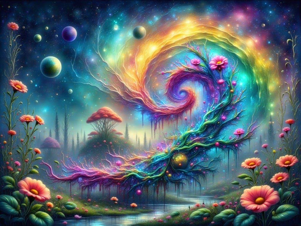 Surreal Cosmic Entity Emerges from Swirling Vortex in Vibran...