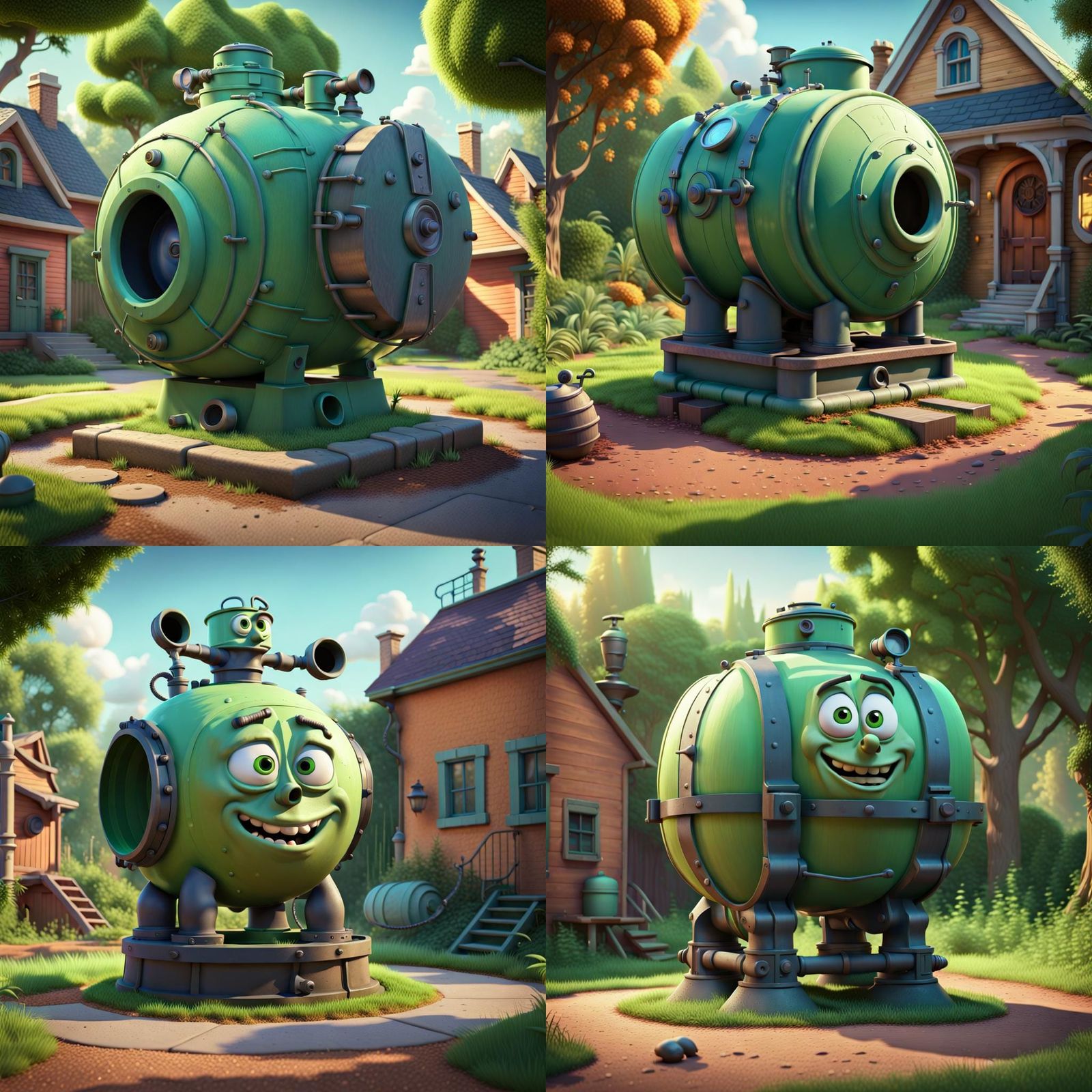 Cartoon Septic Tank in Pixar 3D Style