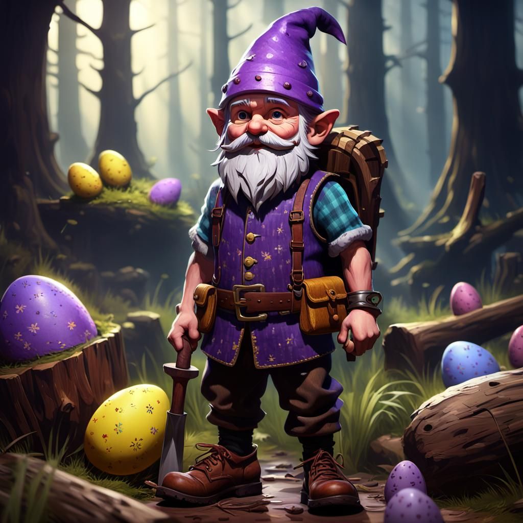 Lumberjack Easter Gnome in Dark Fantasy Style