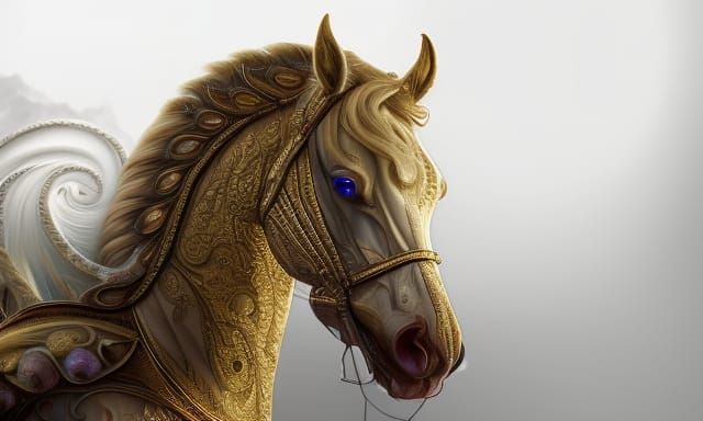 Ivory Horse with Gold Accents in Hyperrealism