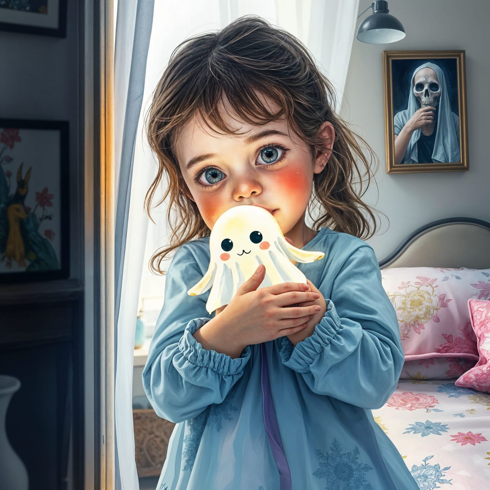 With Her Scary But Cute Ghost.