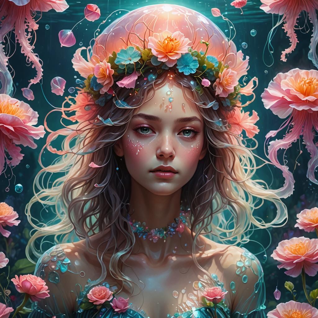 Bioluminescent Jellyfish in Underwater Rose Garden