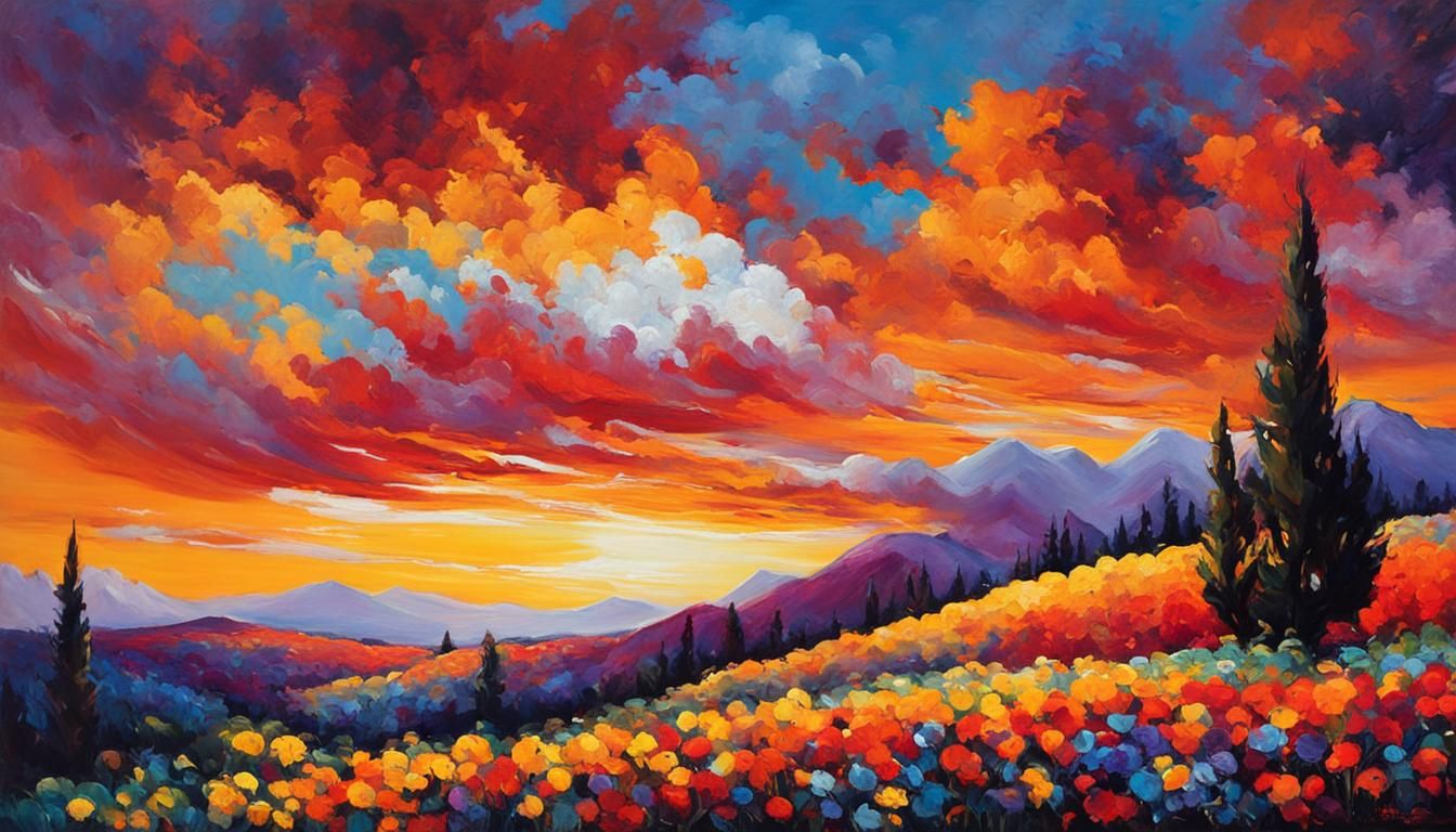 Vibrant Landscape Painting with Bold Palette Knife Strokes