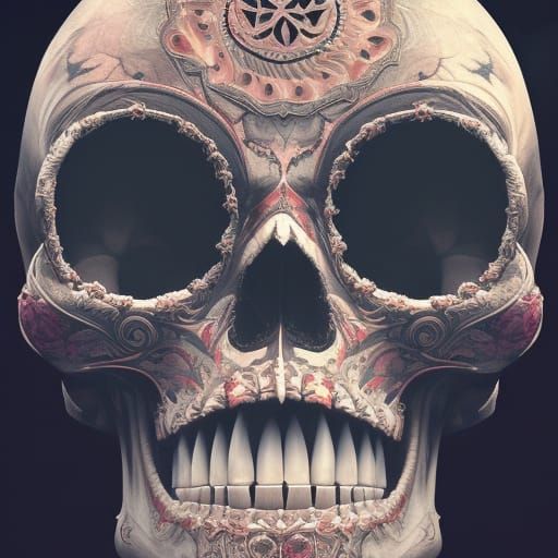 Dia de los Muertos Skull in Dark Fantasy Style