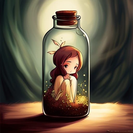Fairy in a Bottle: Anime Style Illustration