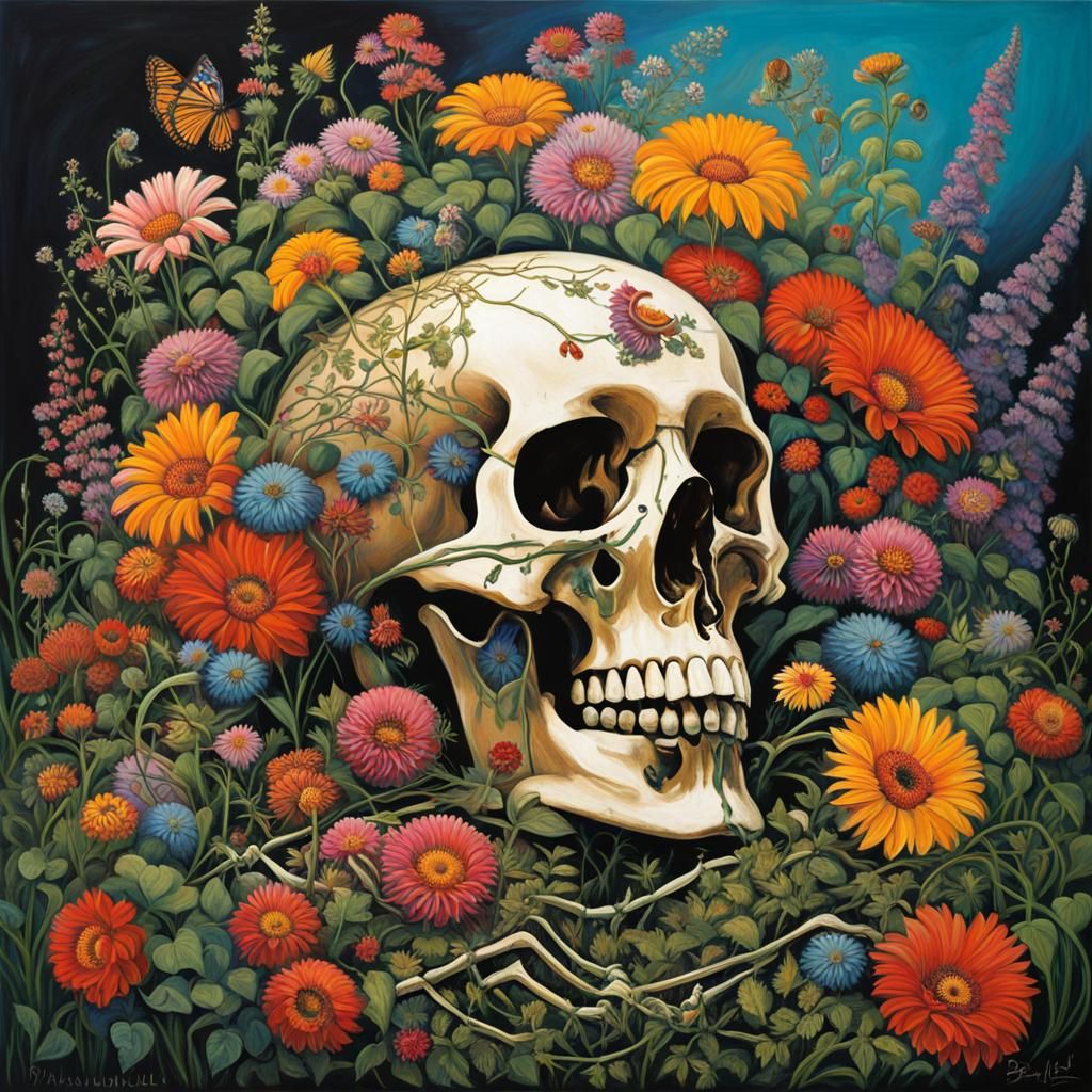 Flowering Skeleton in Expressionist Style