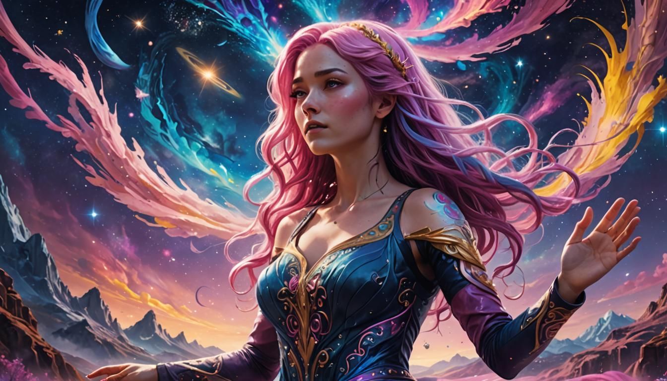 Celestial Woman in Fantasy Art Nouveau Style