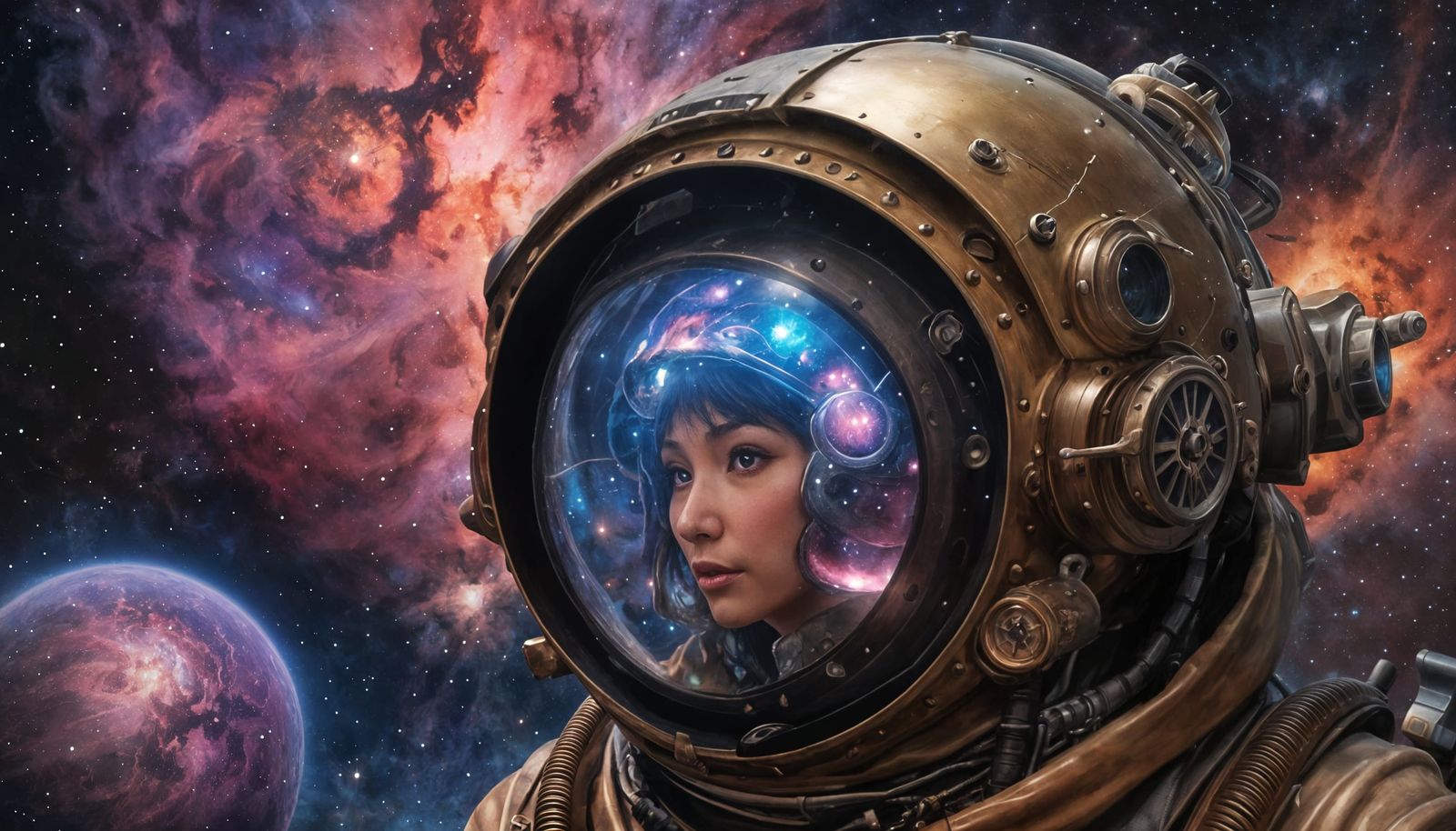 Steampunk Space Traveler Portrait in Nebula