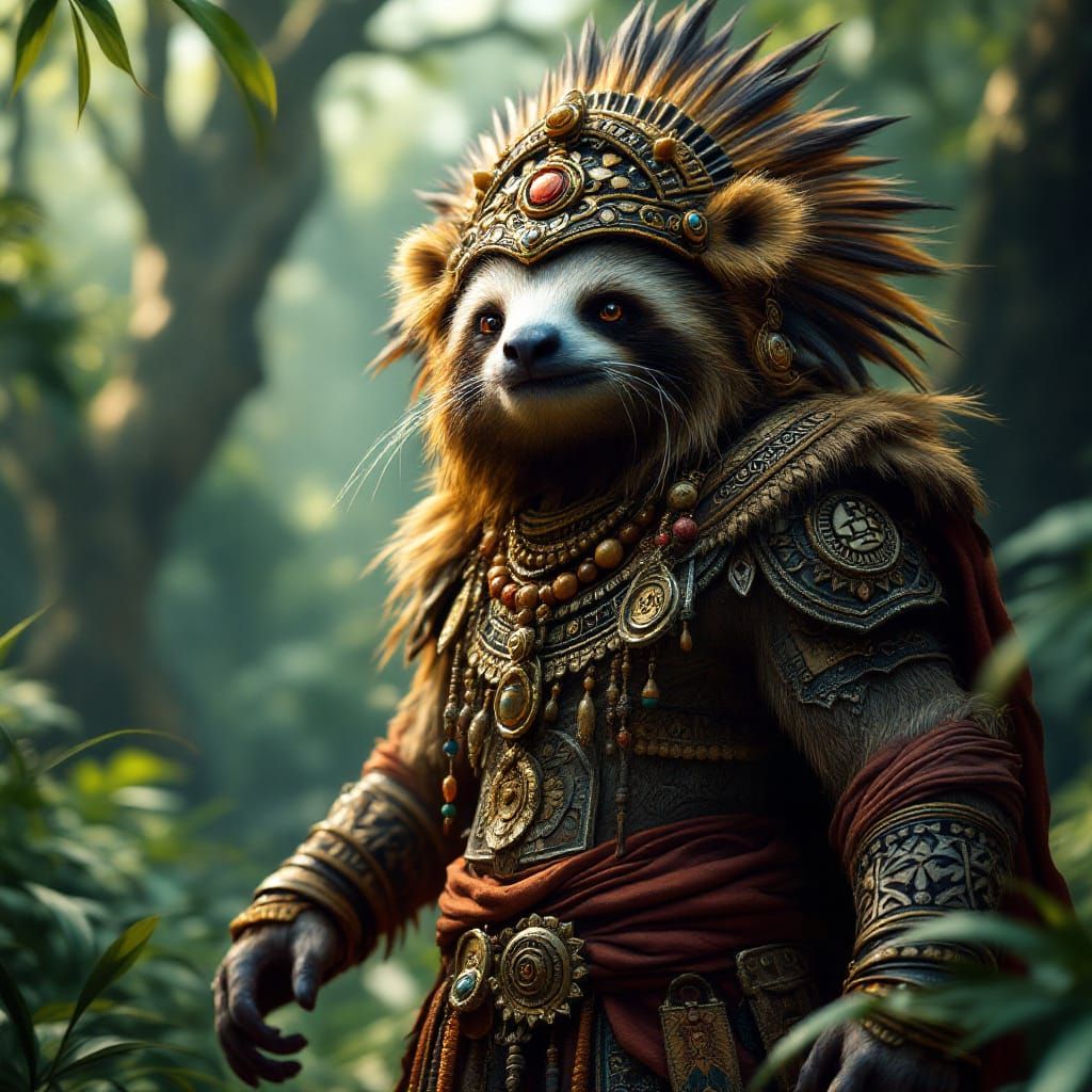 Mayan Sloth Warrior Priest in Digital Matte Painting Style