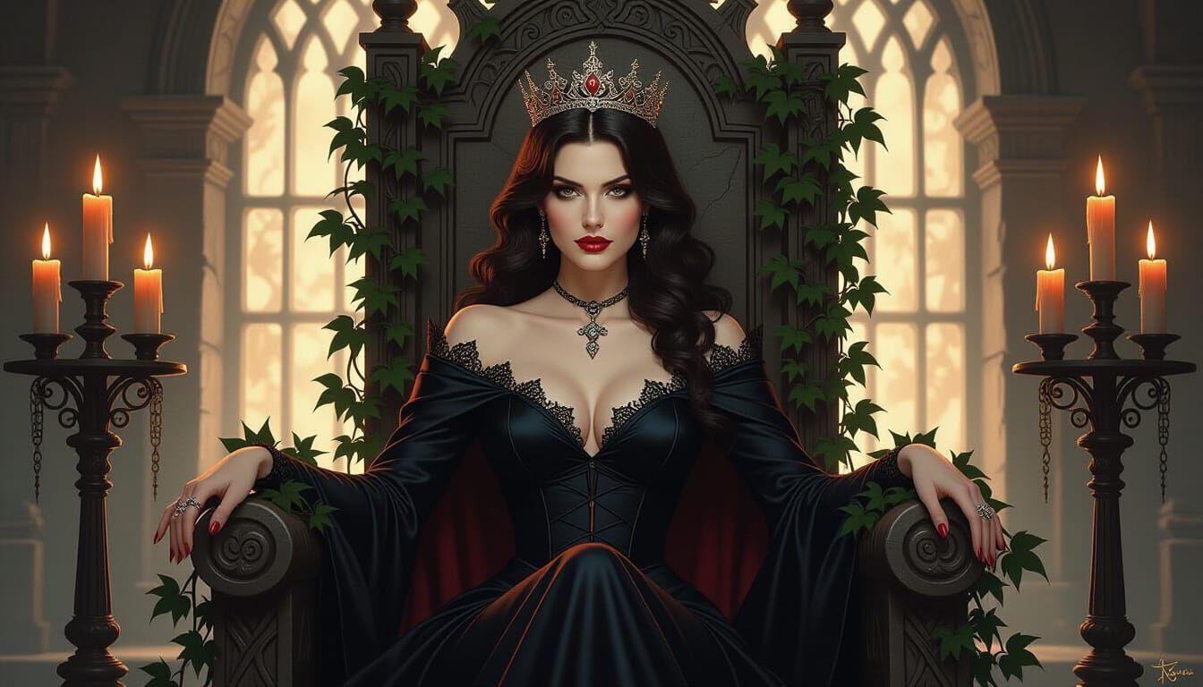 Regal Vampire Queen in Dramatic Candlelight