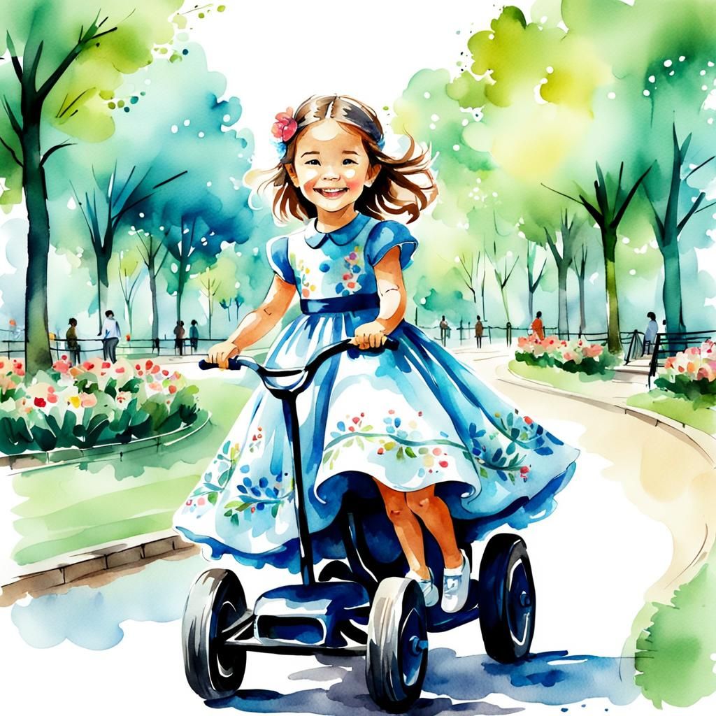 Girl on Amusement Ride, Digital Watercolor Sketch