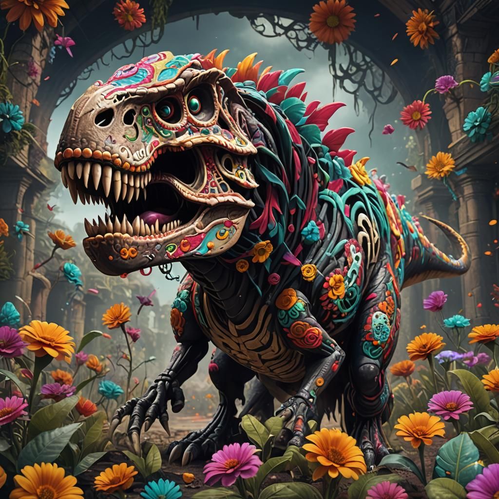 Sugar Skull T-Rex: Detailed Fantasy Concept Art