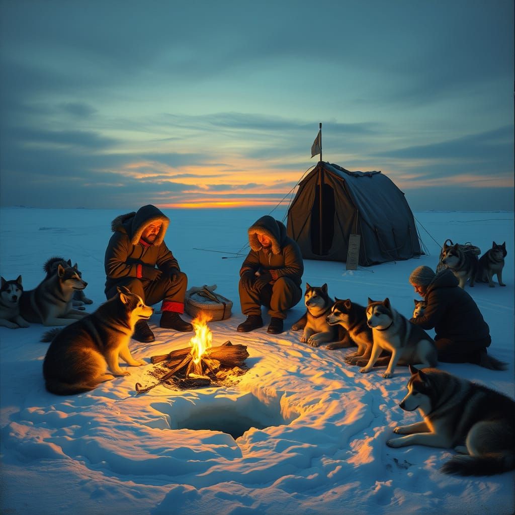 Inuit Arctic Camp at Dusk in Old Masters Style